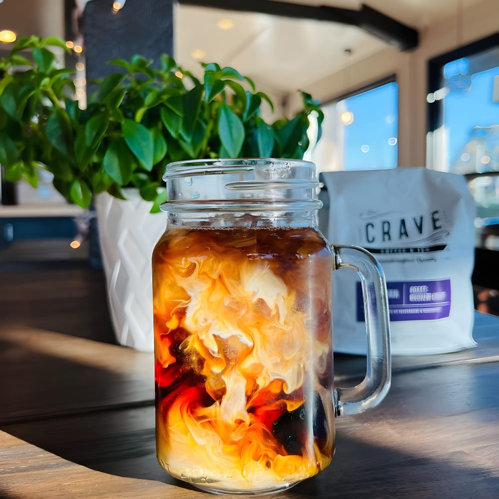 Steaming espresso being pulled at Crave Coffee & Tea